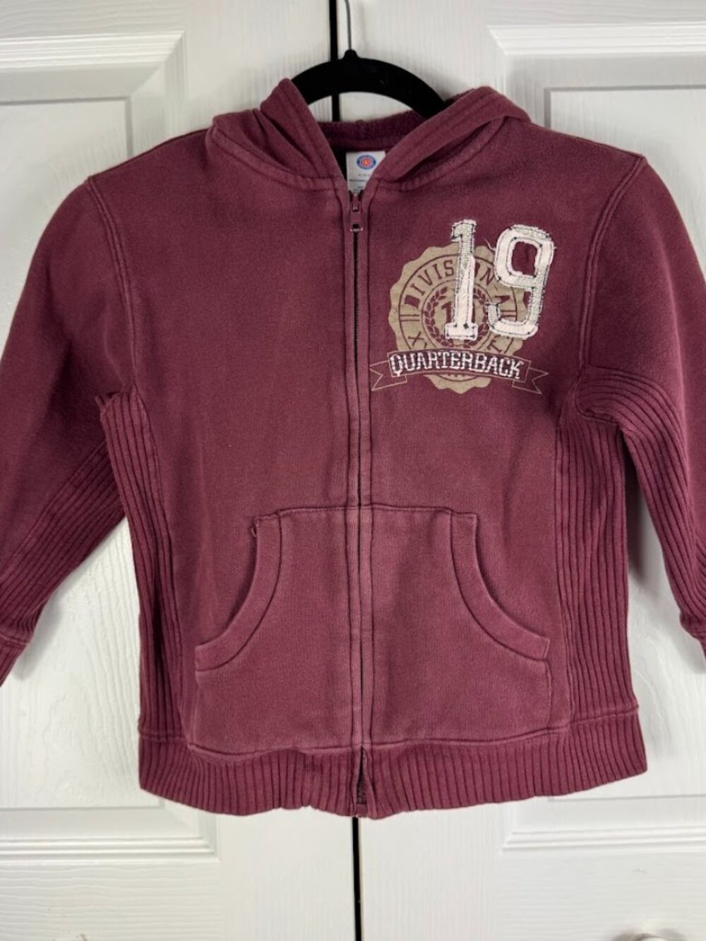 The Kids Source Boy's Quarterback Hooded Jacket Dark Red Size M 5-6